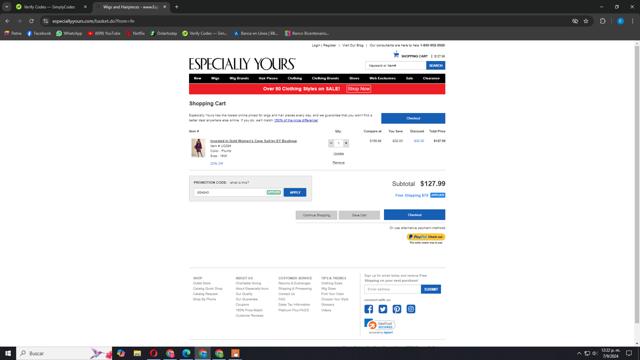 Especially Yours checkout page showing Especially Yours promo code box | Screenshot taken by SimplyCodes community member on Sep 7, 2024
