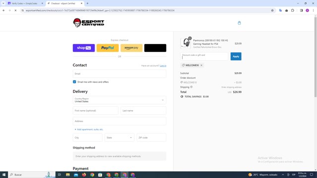E Sport Certified checkout page showing E Sport Certified promo code box | Screenshot taken by SimplyCodes community member on Feb 1, 2024