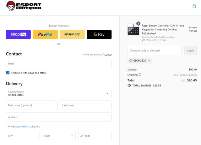 E Sport Certified checkout page showing E Sport Certified promo code box | Screenshot taken by SimplyCodes community member on Jan 24, 2024