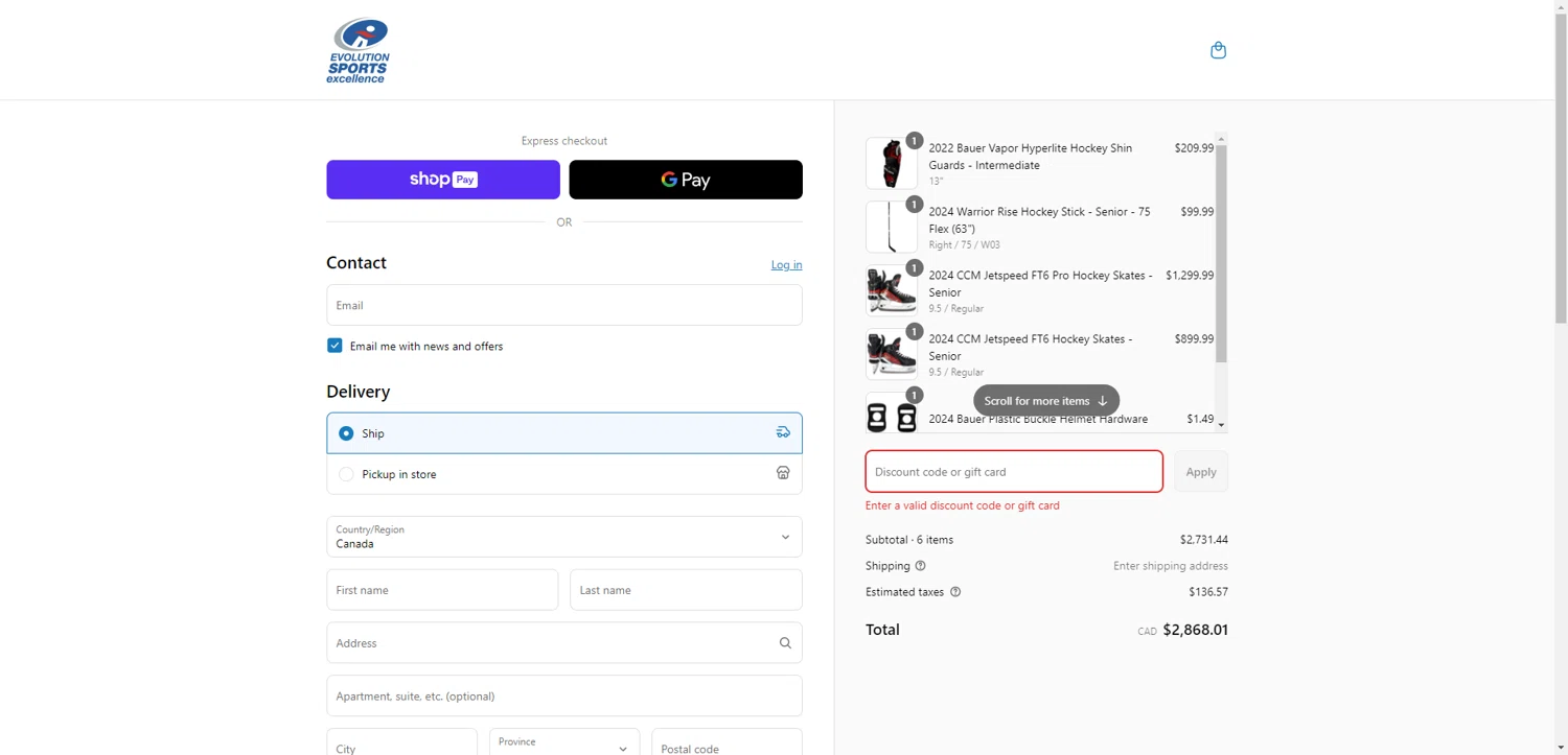 Evolution Sports Excellence discount code screenshot showing code VIP10TH applied at Evolution Sports Excellence checkout page. Uploaded by SimplyCodes community member TreasureKnight4134 on May 24, 2025