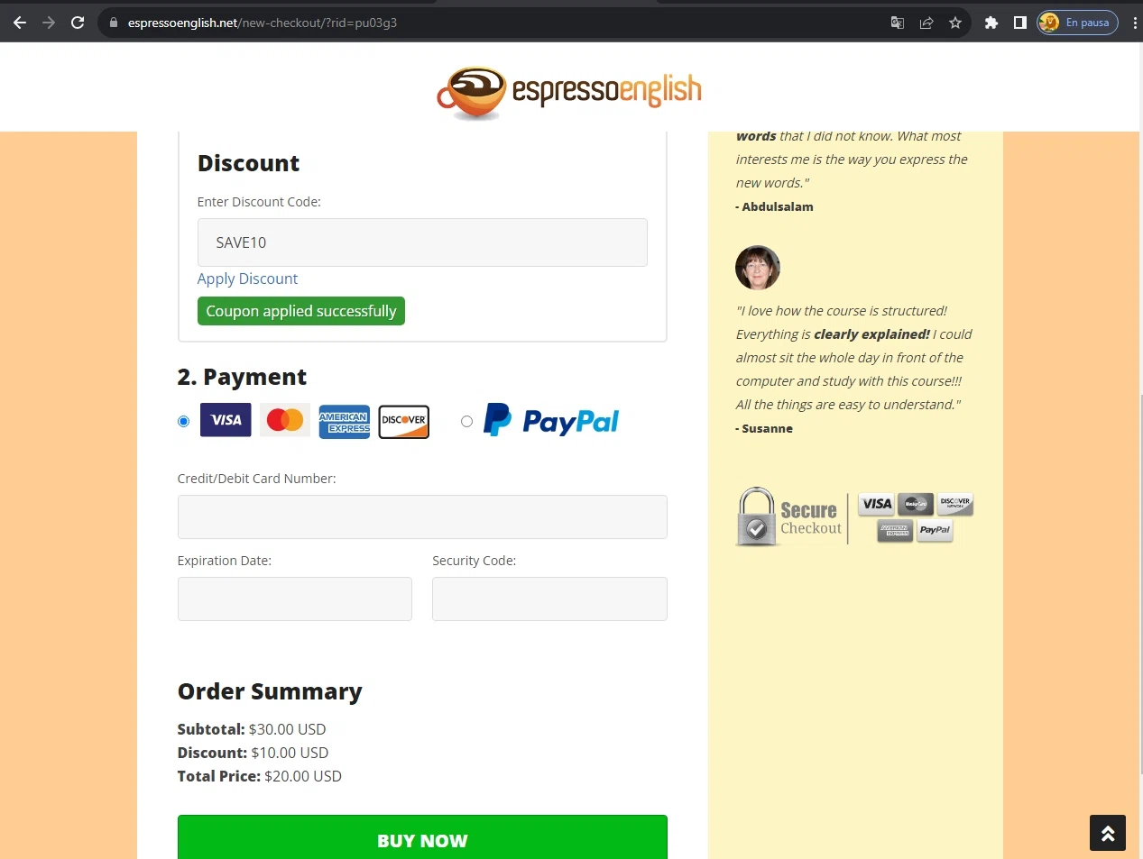 how to use Espresso English coupons