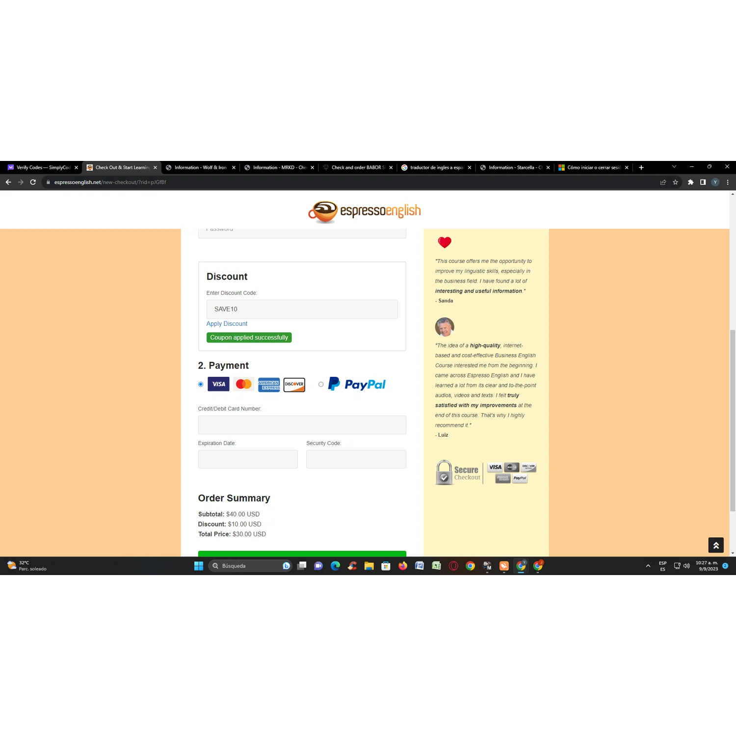 where to use Espresso English promo code box