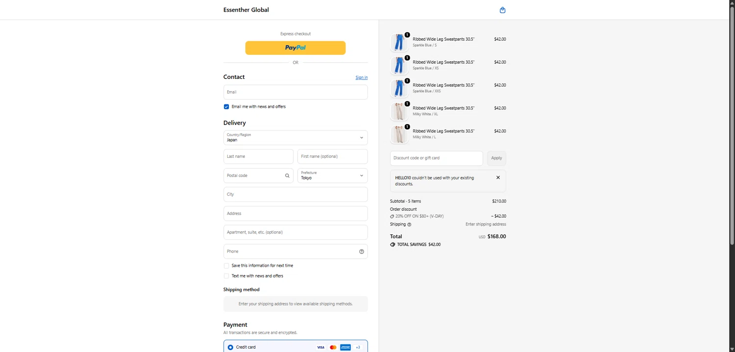 Essenther discount code screenshot showing code hello10 applied at Essenther checkout page. Uploaded by SimplyCodes community member QuestKnight7206 on Feb 7, 2026
