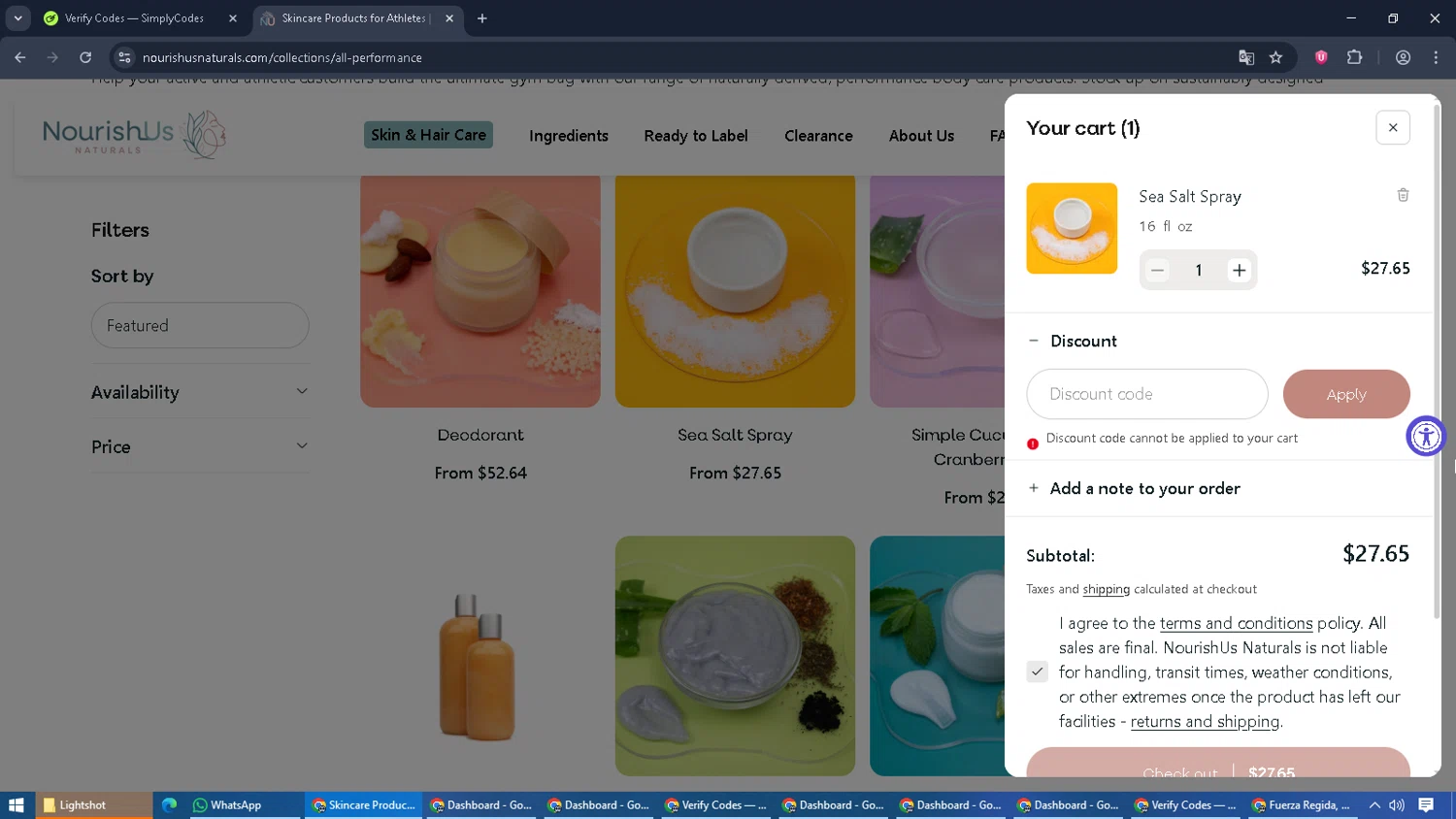 Essential Labs discount code screenshot showing code THANKYOU10 applied at Essential Labs checkout page. Uploaded by SimplyCodes community member jorgeyahoo on Oct 29, 2025