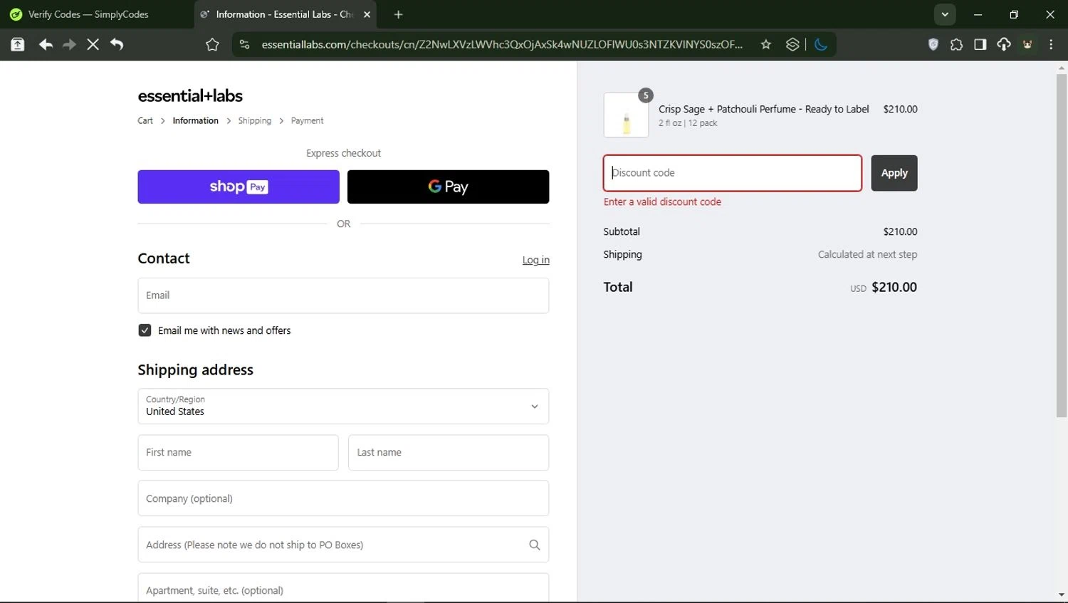 Essential Labs discount code screenshot showing code WELCOME$10OFF24 applied at Essential Labs checkout page. Uploaded by SimplyCodes community member BrilliantTitan6909 on Feb 26, 2025