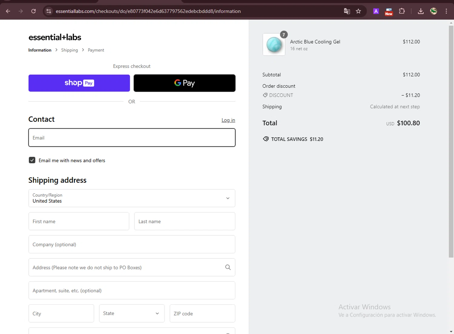 Essential Labs checkout page showing Essential Labs discount code box | Screenshot taken by SimplyCodes community member on Dec 2, 2024