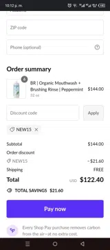 Essential Oxygen coupon verification screenshot