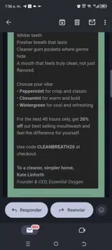 Essential Oxygen coupon verification screenshot