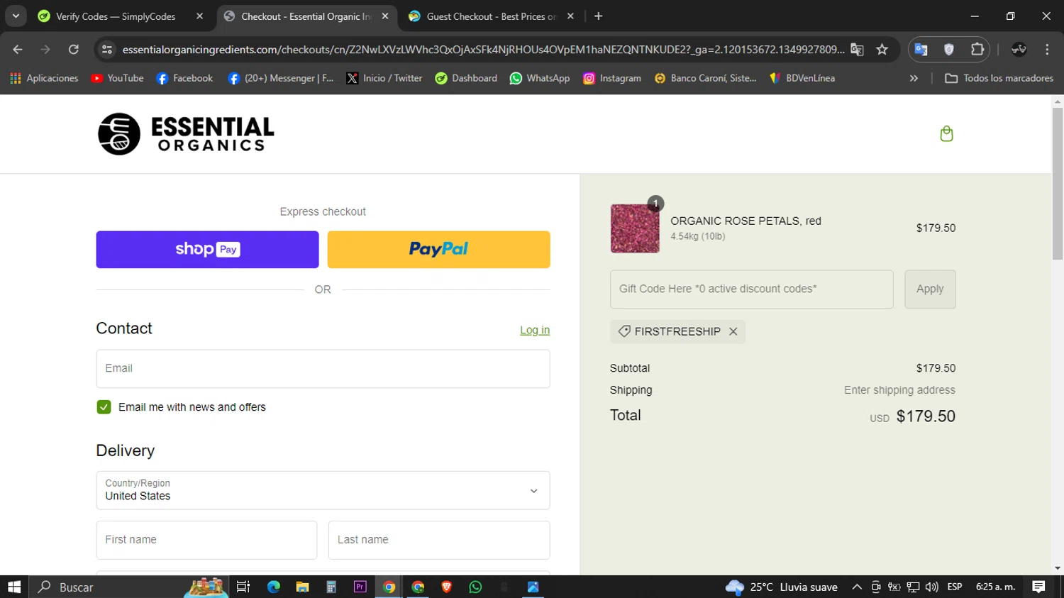 Essential Organics checkout page showing Essential Organics coupon code box | Screenshot taken by SimplyCodes community member on May 19, 2024