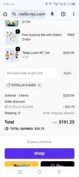 ESTELLA15-A3ES coupon verification screenshot