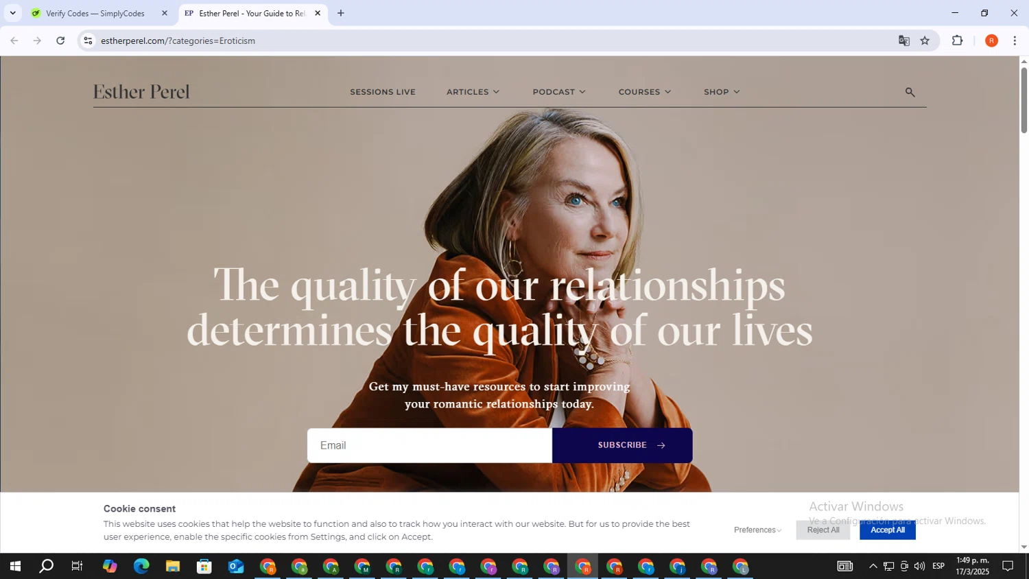 Esther Perel checkout page showing Esther Perel coupon code box | Screenshot taken by SimplyCodes community member on Mar 17, 2025
