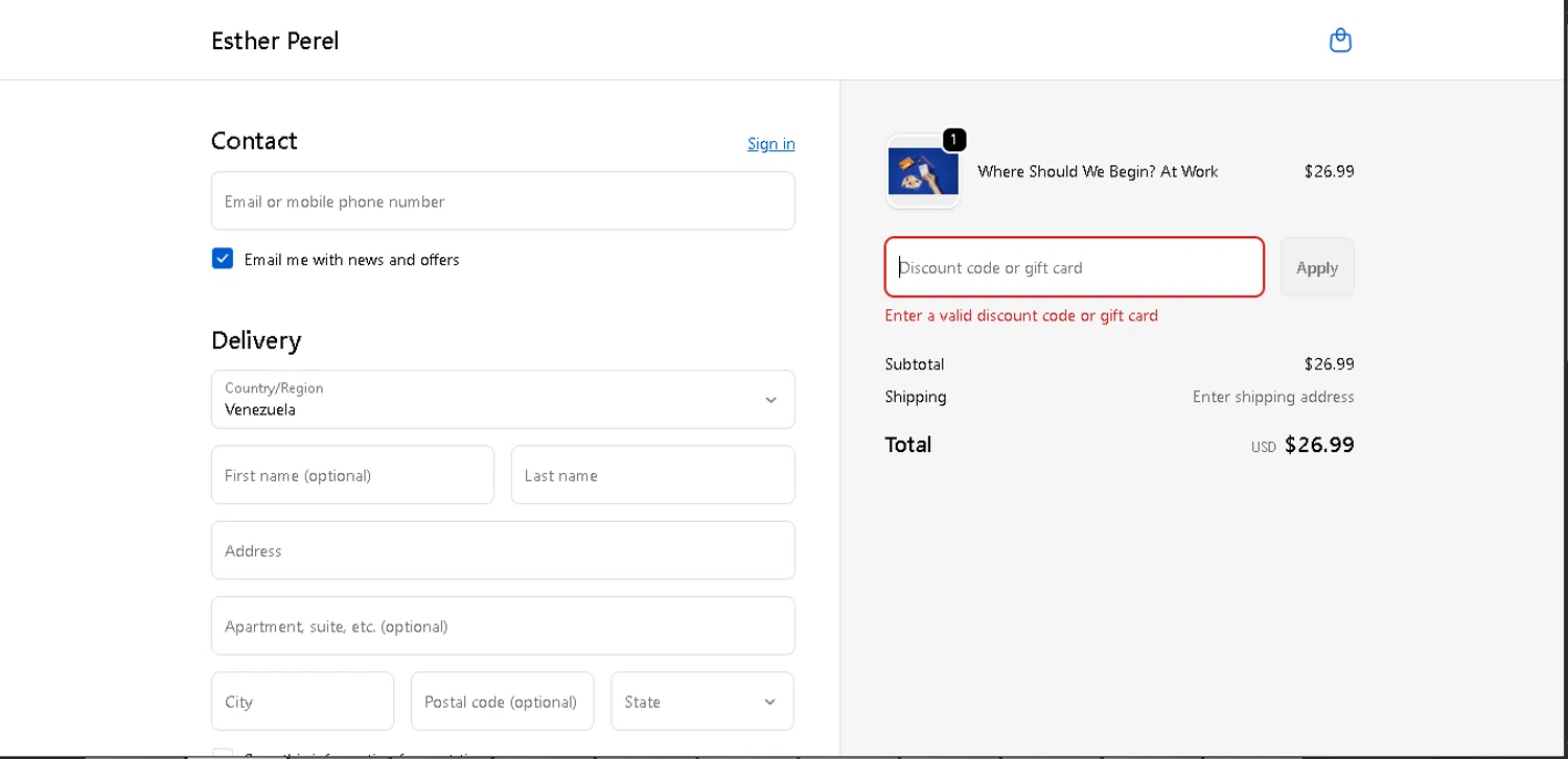 Esther Perel coupon code screenshot showing code DAILYDAD applied at Esther Perel checkout page. Uploaded by SimplyCodes community member alpha007 on Nov 26, 2025