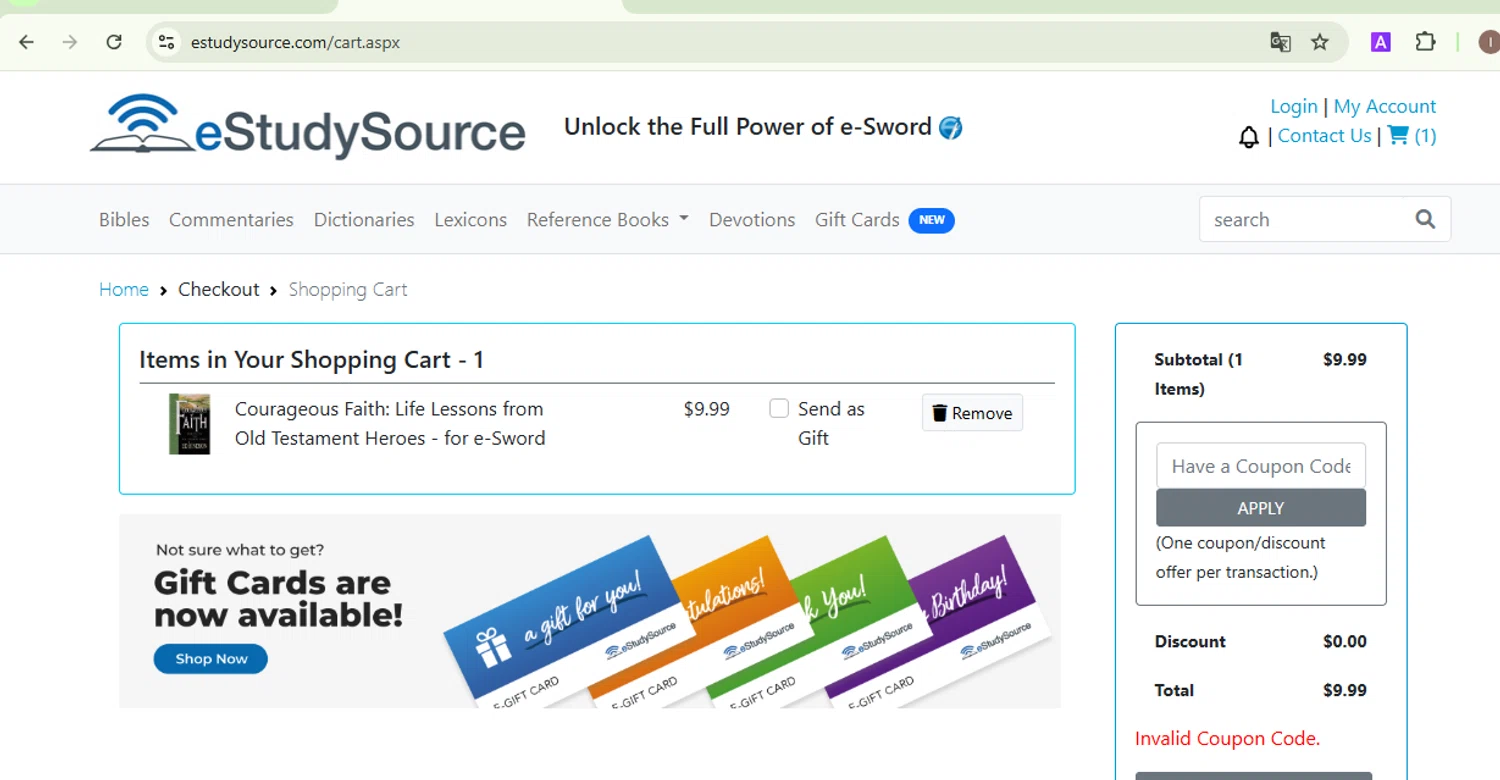 eStudySource.com coupon code screenshot showing code DEAL10 applied at eStudySource.com checkout page. Uploaded by SimplyCodes community member EpicKnight6740 on Jan 20, 2025