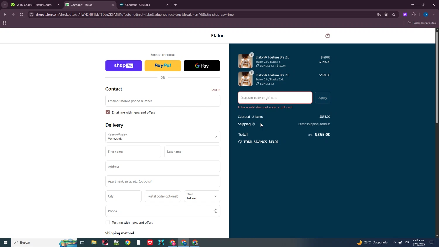 Etalon discount code screenshot showing code TikTok applied at Etalon checkout page. Uploaded by SimplyCodes community member SmartWizard8062 on Aug 27, 2025