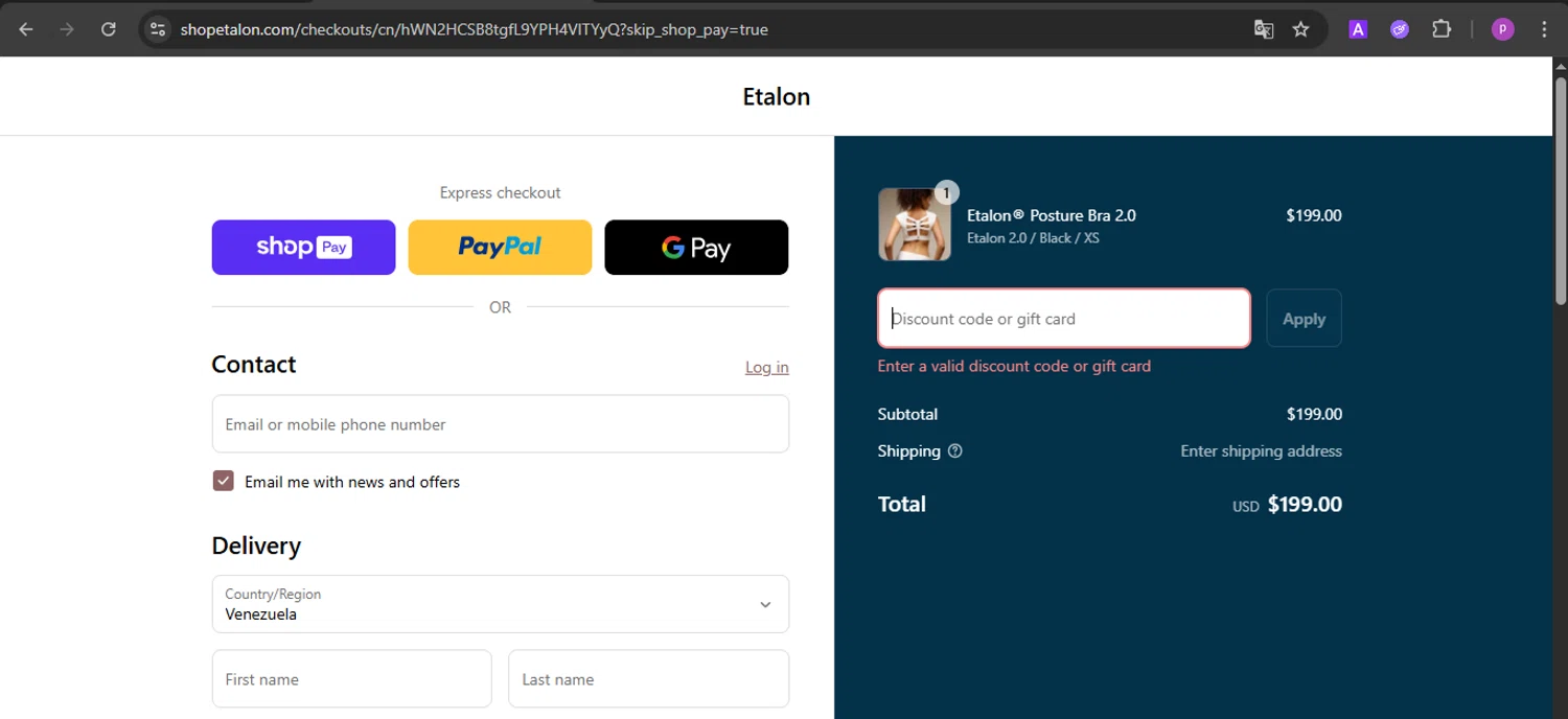Etalon discount code screenshot showing code TikTok applied at Etalon checkout page. Uploaded by SimplyCodes community member firoas on Aug 27, 2025