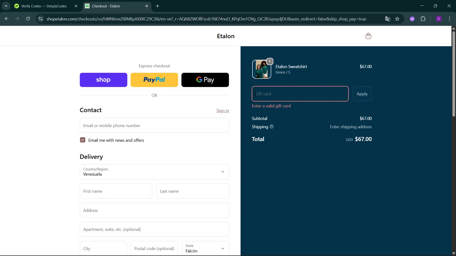 Etalon discount code screenshot showing code YOUTUBE applied at Etalon checkout page. Uploaded by SimplyCodes community member GoldSeeker3096 on Dec 24, 2025