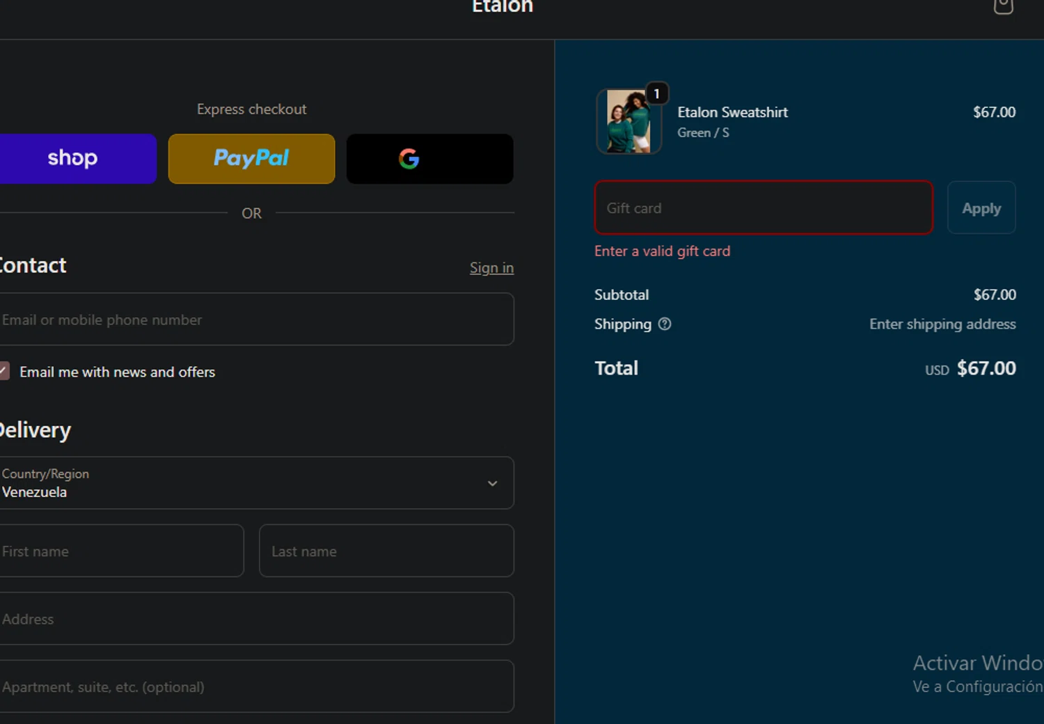 Etalon discount code screenshot showing code YOUTUBE applied at Etalon checkout page. Uploaded by SimplyCodes community member Pollofrito on Dec 24, 2025