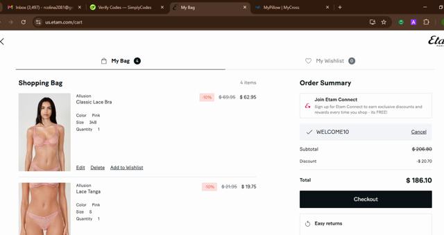 Etam checkout page showing Etam promo code box | Screenshot taken by SimplyCodes community member on Sep 6, 2025