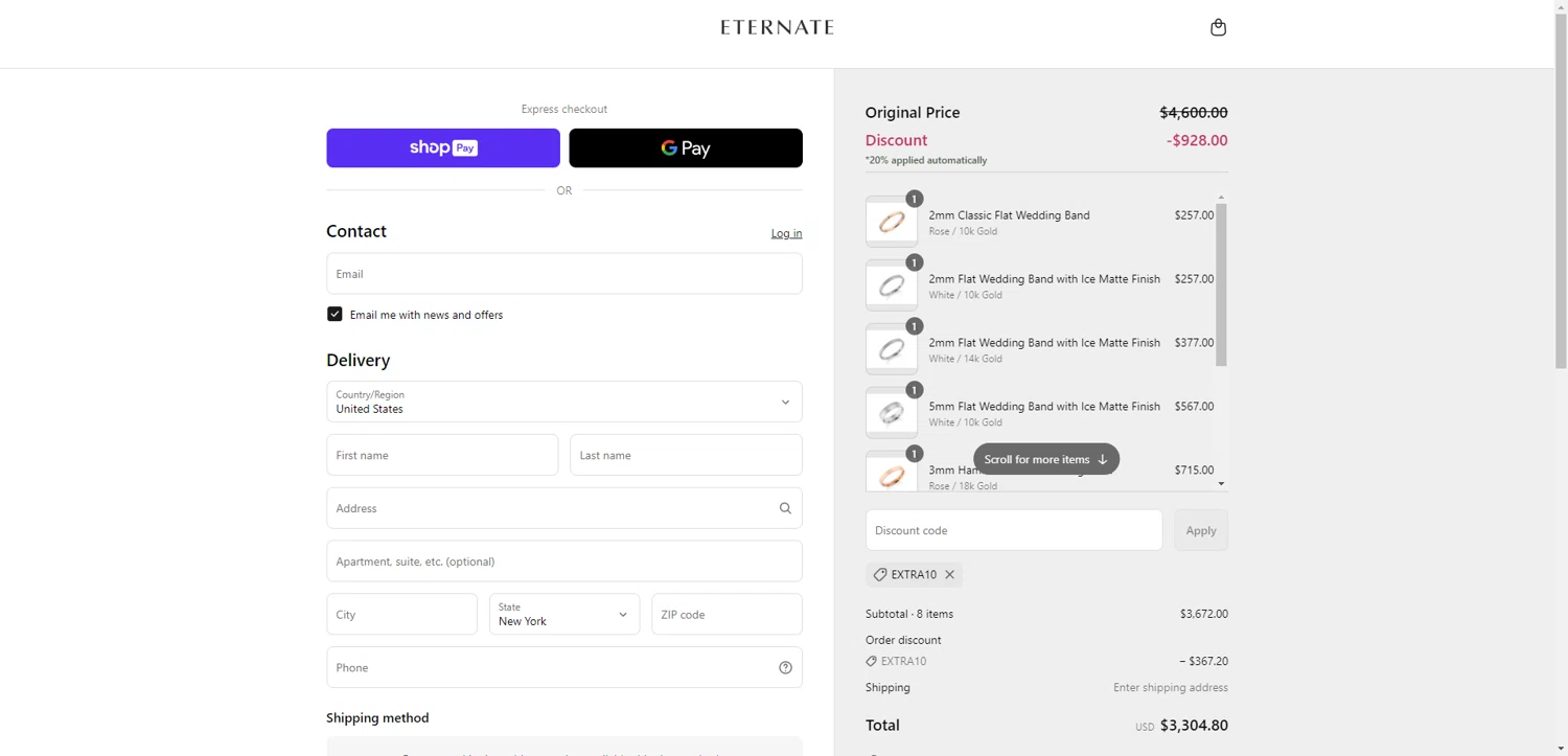 Eternate discount code screenshot showing code EXtra10 applied at Eternate checkout page. Uploaded by SimplyCodes community member CleverHawk1744 on May 28, 2025