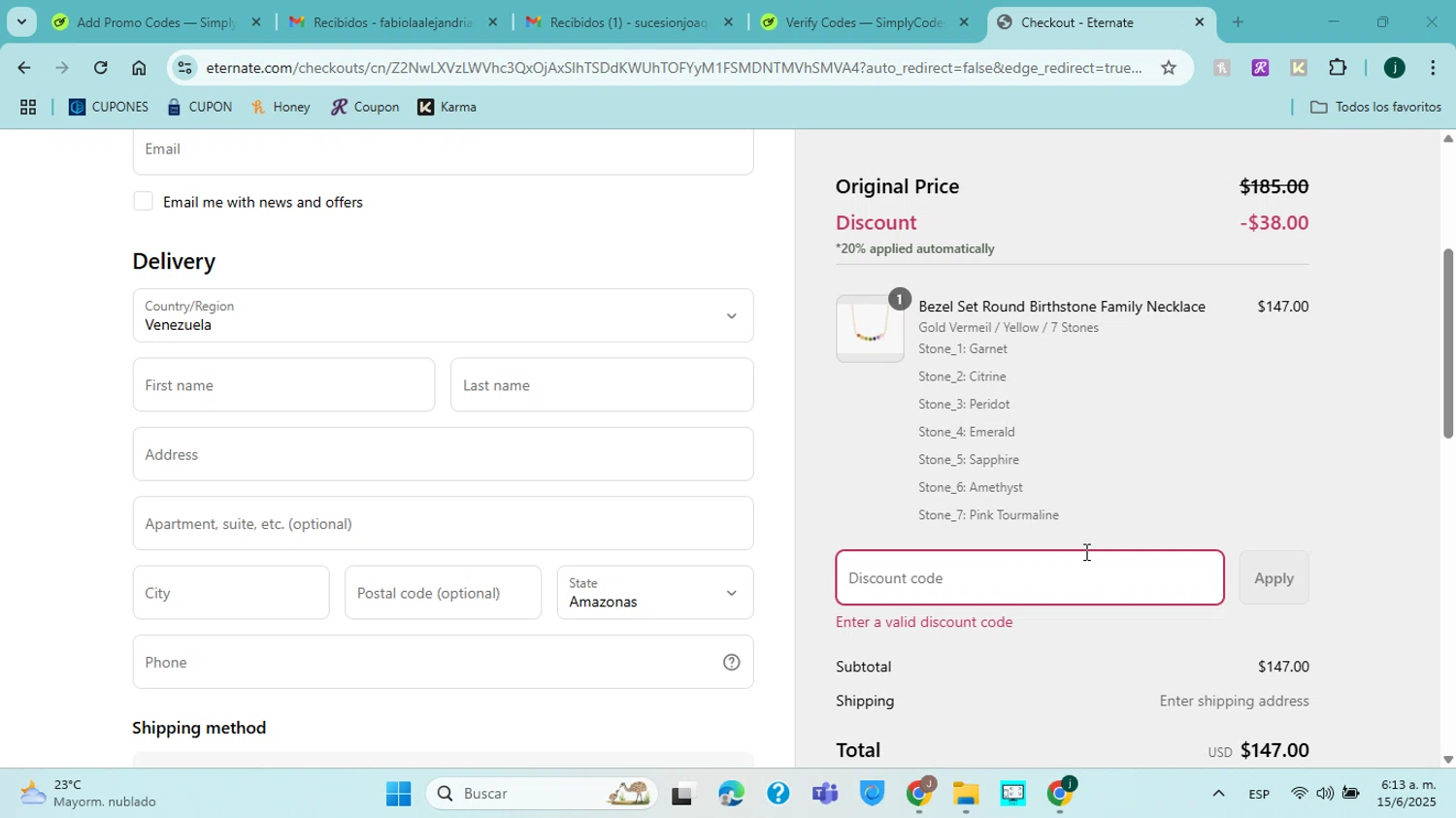 Eternate discount code screenshot showing code PRIDE15 applied at Eternate checkout page. Uploaded by SimplyCodes community member jorgejavierherrera on Jun 15, 2025