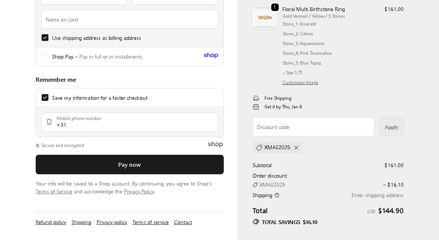 Eternate discount code screenshot showing code xmas2025 applied at Eternate checkout page. Uploaded by SimplyCodes community member shark12 on Dec 23, 2025