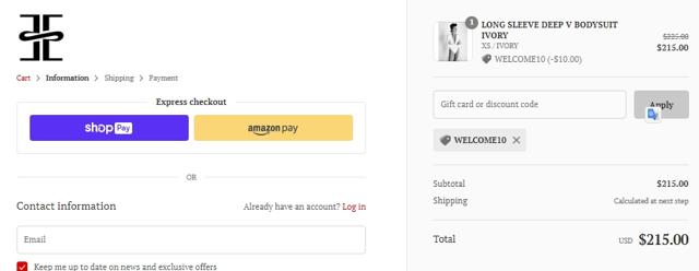 ETERNE checkout page showing ETERNE discount code box | Screenshot taken by SimplyCodes community member on Apr 24, 2021