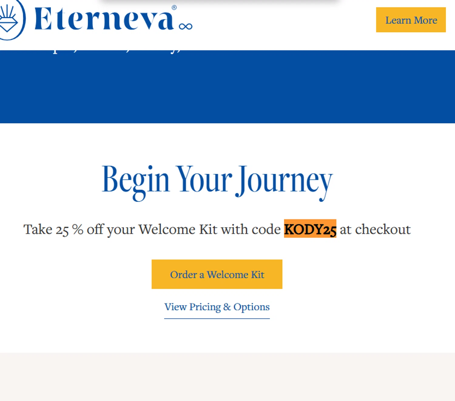 Eterneva discount code screenshot showing code KODY25 applied at Eterneva checkout page. Uploaded by SimplyCodes community member Jose_515 on Dec 2, 2025