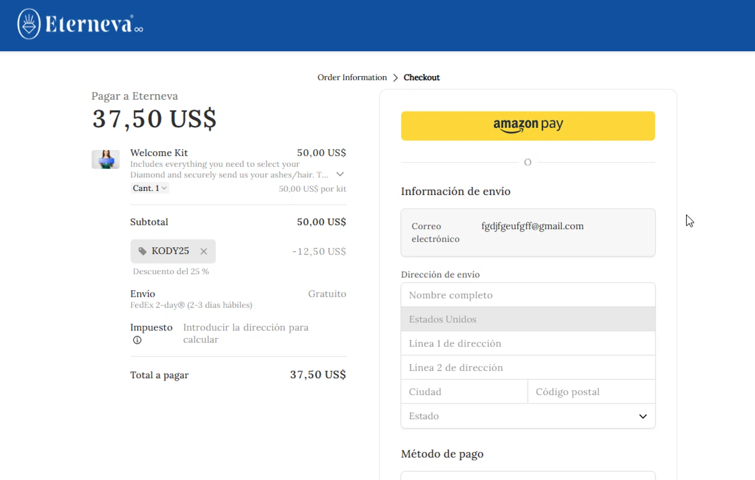 Eterneva discount code screenshot showing code KODY25 applied at Eterneva checkout page. Uploaded by SimplyCodes community member VictoriousElite9587 on Sep 5, 2025