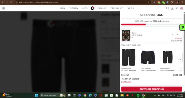 Ethika checkout page showing Ethika discount code box | Screenshot taken by SimplyCodes community member on Sep 9, 2025