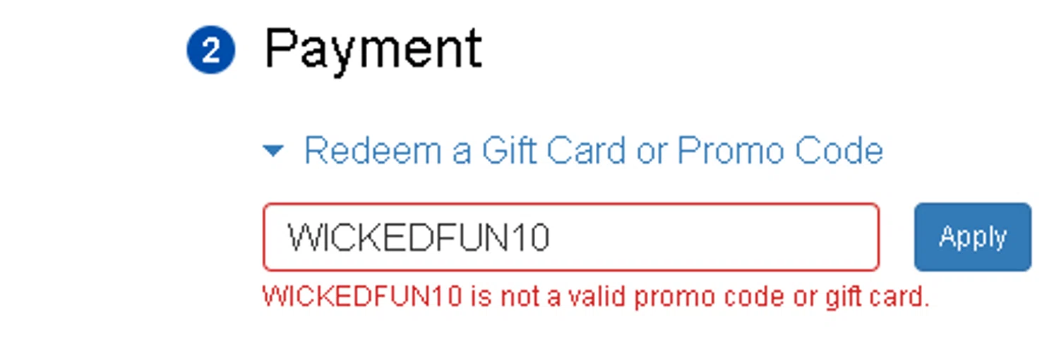 Etickets promo code screenshot showing code WICKEDFUN10 applied at Etickets checkout page. Uploaded by SimplyCodes community member rawrrawr on Mar 29, 2025