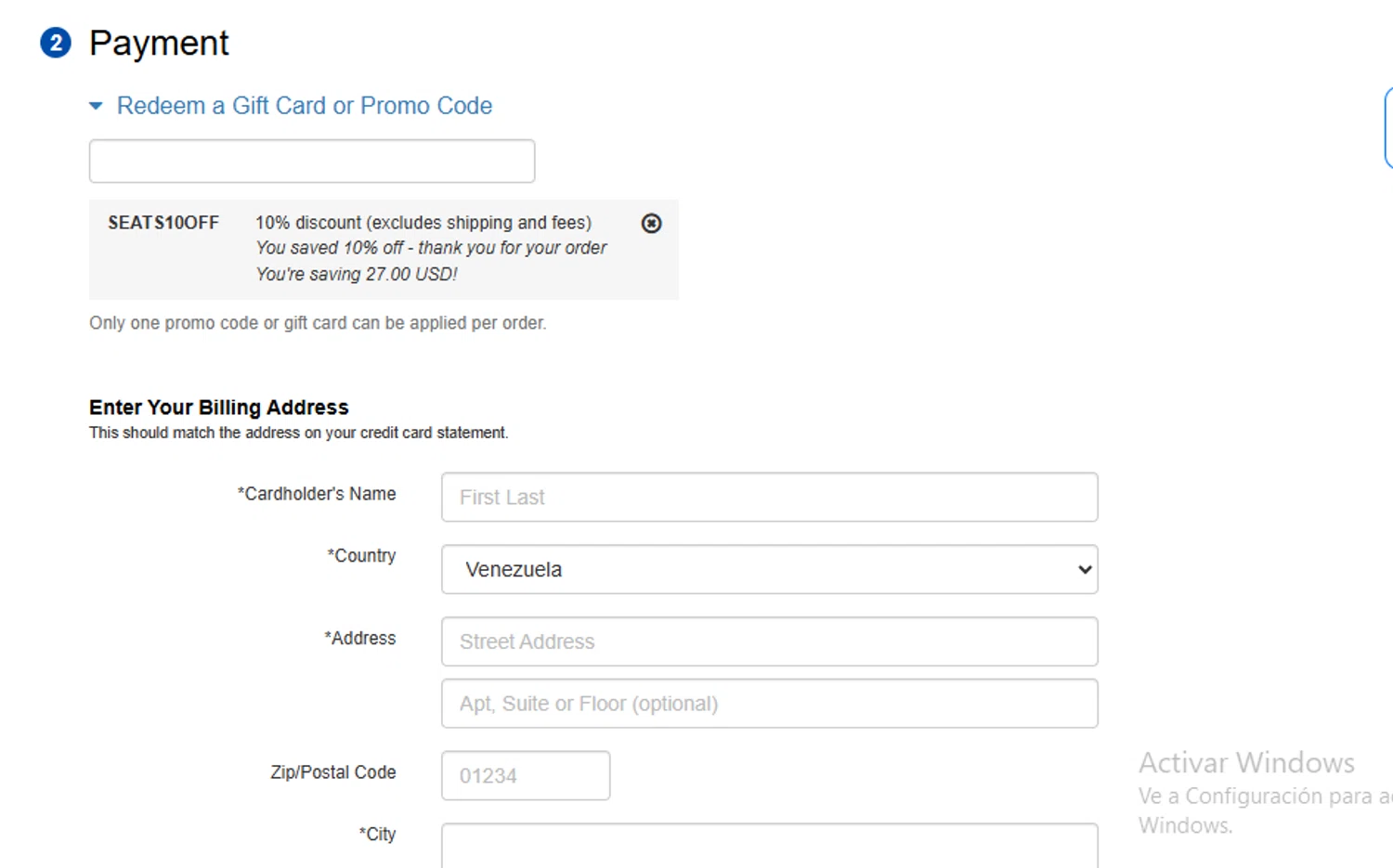 Etickets promo code screenshot showing code SEATS10OFF applied at Etickets checkout page. Uploaded by SimplyCodes community member SaloMac on Oct 21, 2025
