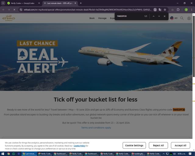 Etihad Airways checkout page showing Etihad Airways coupon code box | Screenshot taken by SimplyCodes community member on Jan 2, 2025