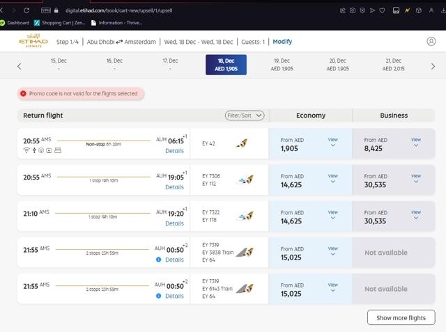 Etihad Airways checkout page showing Etihad Airways coupon code box | Screenshot taken by SimplyCodes community member on Oct 6, 2024