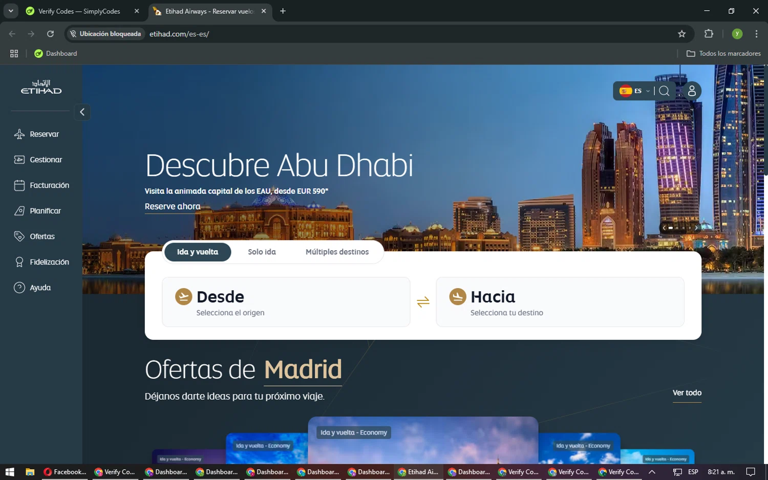 Etihad Airways UK promo code screenshot showing code SUMMERSPLASH applied at Etihad Airways UK checkout page. Uploaded by SimplyCodes community member NobleMaestro676 on Mar 5, 2025