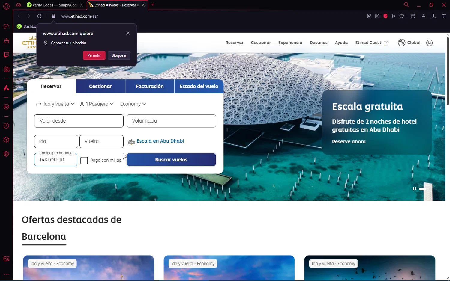 Etihad Airways UK checkout page showing Etihad Airways UK promo code box | Screenshot taken by SimplyCodes community member on Sep 15, 2024