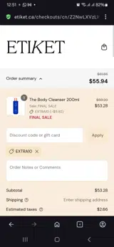 Etiket coupon verification screenshot