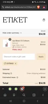 Etiket coupon verification screenshot
