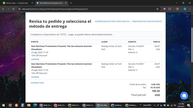 Etix checkout page showing Etix promo code box | Screenshot taken by SimplyCodes community member on Aug 4, 2025