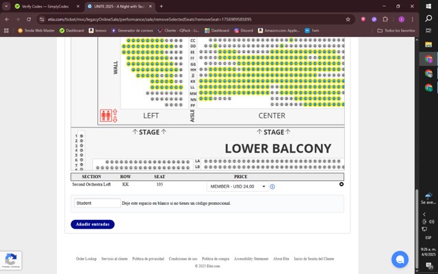 Etix checkout page showing Etix promo code box | Screenshot taken by SimplyCodes community member on Sep 4, 2025
