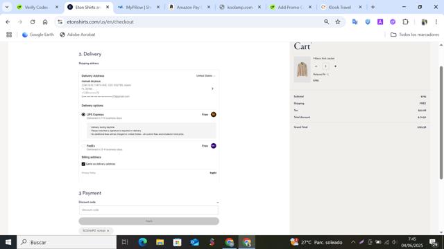 Eton Shirts checkout page showing Eton Shirts promo code box | Screenshot taken by SimplyCodes community member on Jun 4, 2025