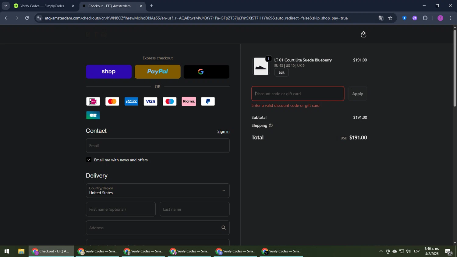 ETQ Amsterdam discount code screenshot showing code GIFT25 applied at ETQ Amsterdam checkout page. Uploaded by SimplyCodes community member Son_Goku on Feb 4, 2026