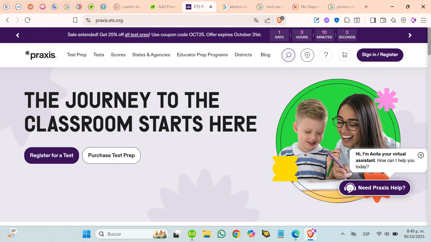ETS promo code screenshot showing code OCT25 applied at ETS checkout page. Uploaded by SimplyCodes community member cosita on Oct 31, 2025