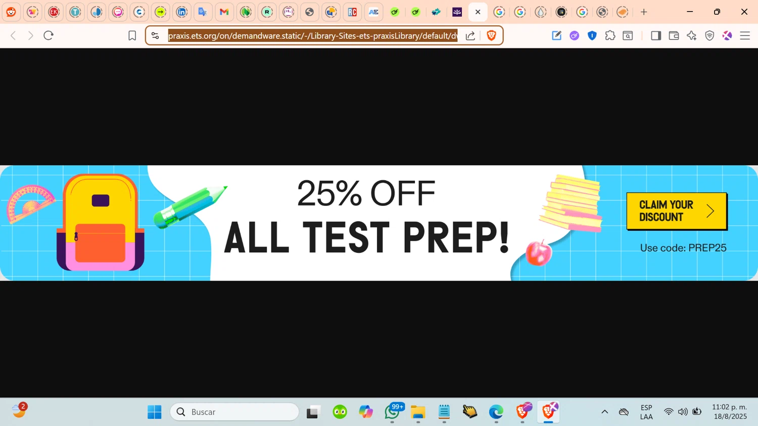 ETS promo code screenshot showing code PREP25 applied at ETS checkout page. Uploaded by SimplyCodes community member cosita on Aug 19, 2025