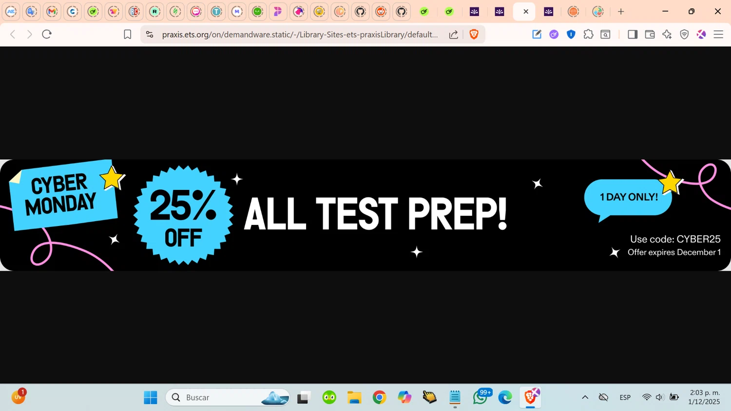 ETS promo code screenshot showing code CYBER25 applied at ETS checkout page. Uploaded by SimplyCodes community member cosita on Dec 1, 2025