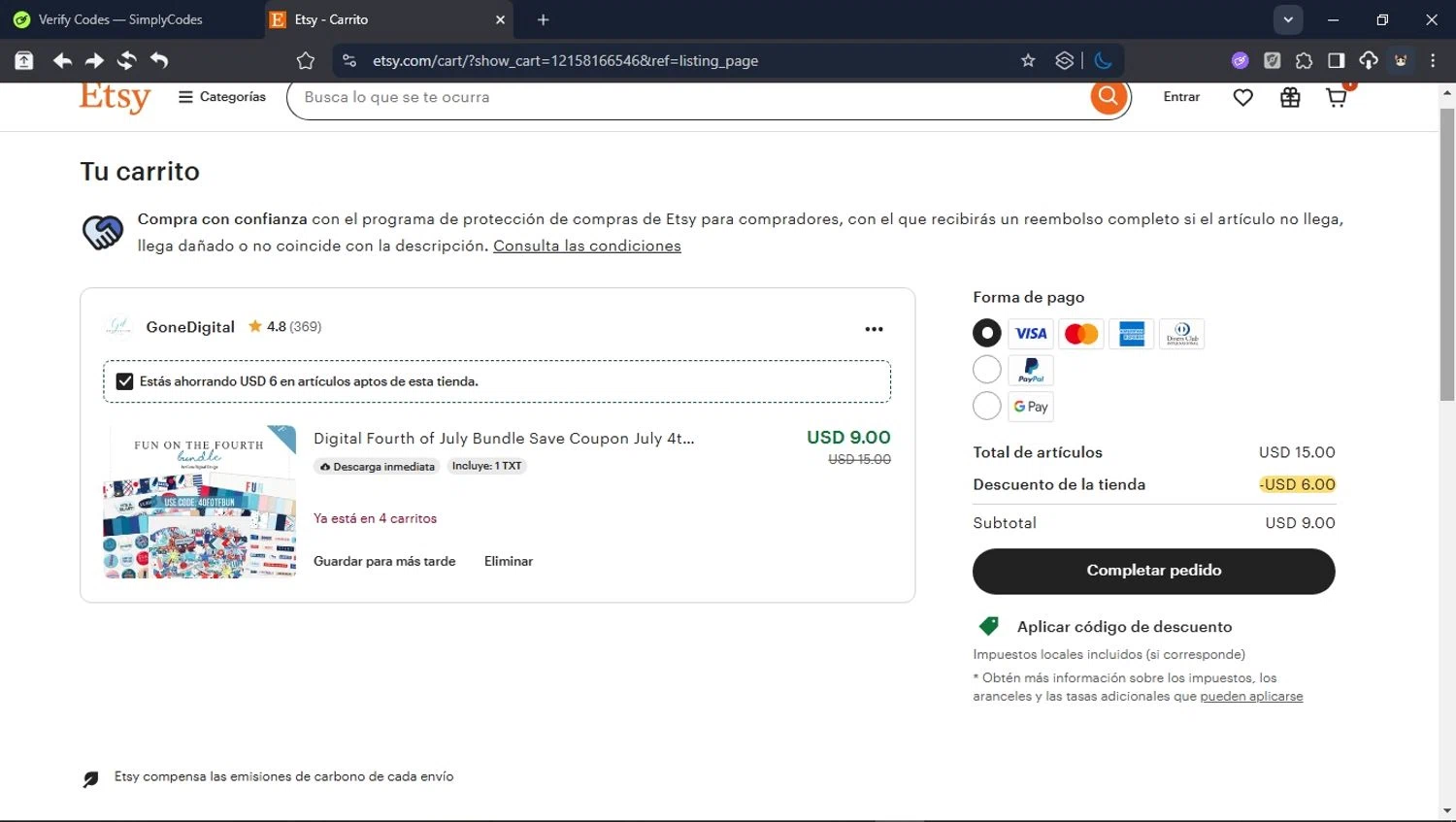 Etsy coupon code screenshot showing code 40FOTFBUN applied at Etsy checkout page. Uploaded by SimplyCodes community member ValiantHunter5929 on Aug 26, 2025