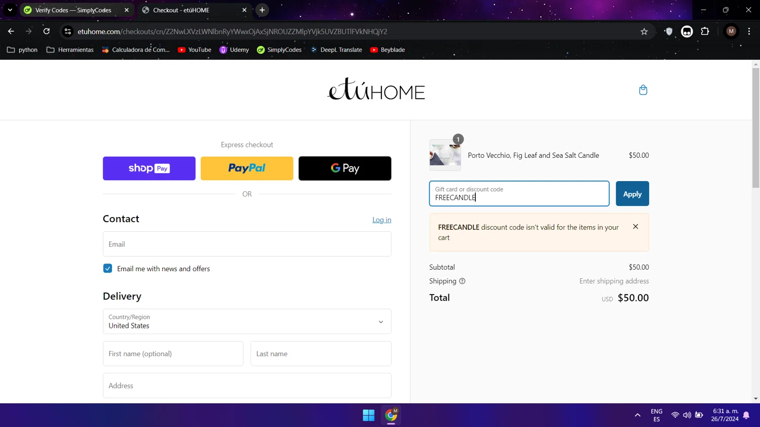 where to use Etuhome promo code box