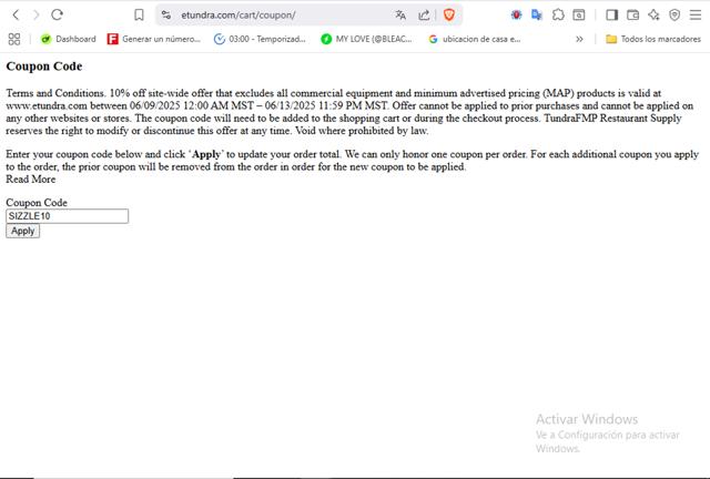 Tundra Restaurant Supply checkout page showing Tundra Restaurant Supply promo code box | Screenshot taken by SimplyCodes community member on Sep 4, 2025