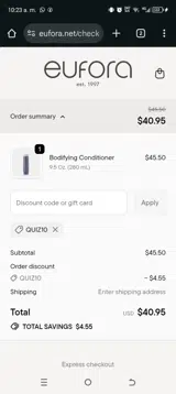 QUIZ10 coupon verification screenshot