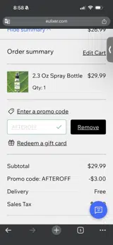 AFTEROFF coupon verification screenshot