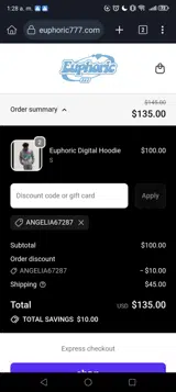 Euphoric coupon verification screenshot